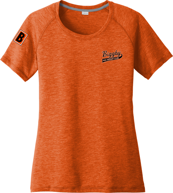 Biggby Coffee AAA Ladies PosiCharge Tri-Blend Wicking Scoop Neck Raglan Tee